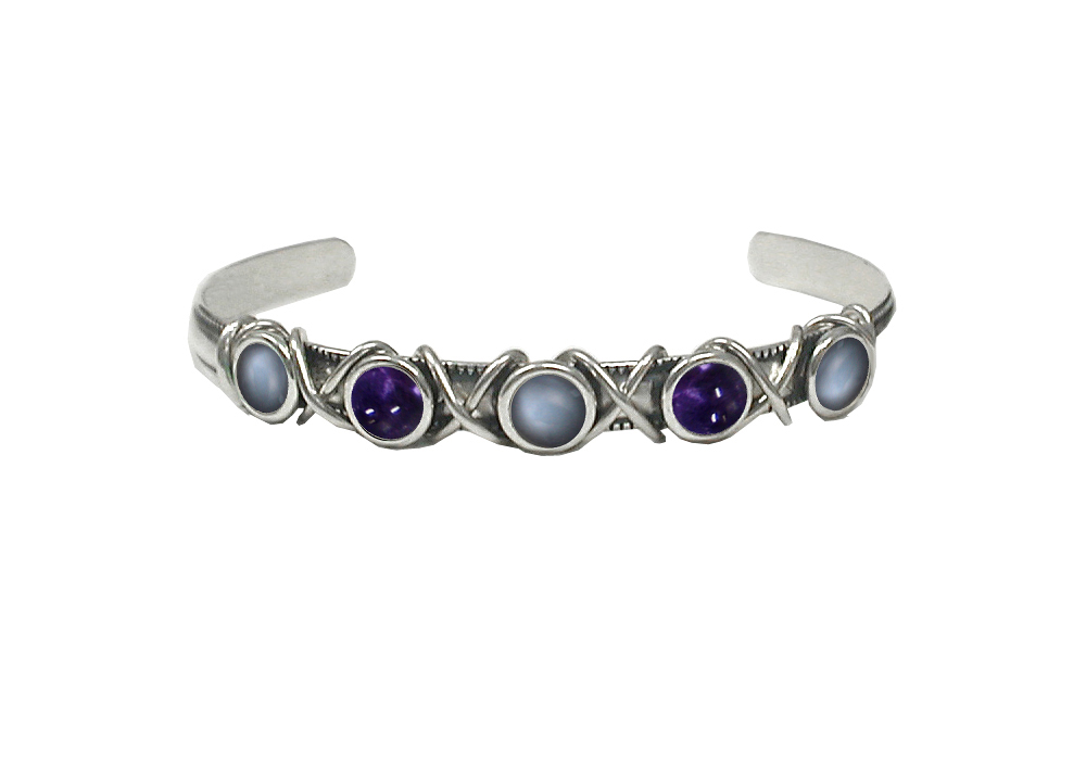 Sterling Silver Cuff Bracelet With Grey Moonstone And Iolite